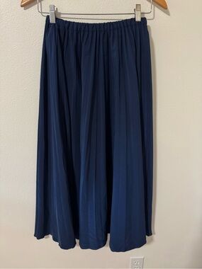 Urban Research Doors Pleated Midi Skirt Navy A-Line Broomstick Pull On Japan-S